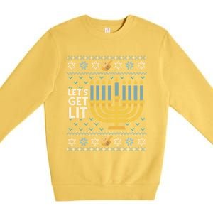 Funny Ugly Hanukkah Lets Get Lit Ing Gift Premium Crewneck Sweatshirt