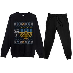 Funny Ugly Hanukkah Lets Get Lit Ing Gift Premium Crewneck Sweatsuit Set