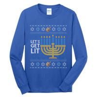 Funny Ugly Hanukkah Lets Get Lit Ing Gift Tall Long Sleeve T-Shirt