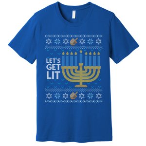 Funny Ugly Hanukkah Lets Get Lit Ing Gift Premium T-Shirt