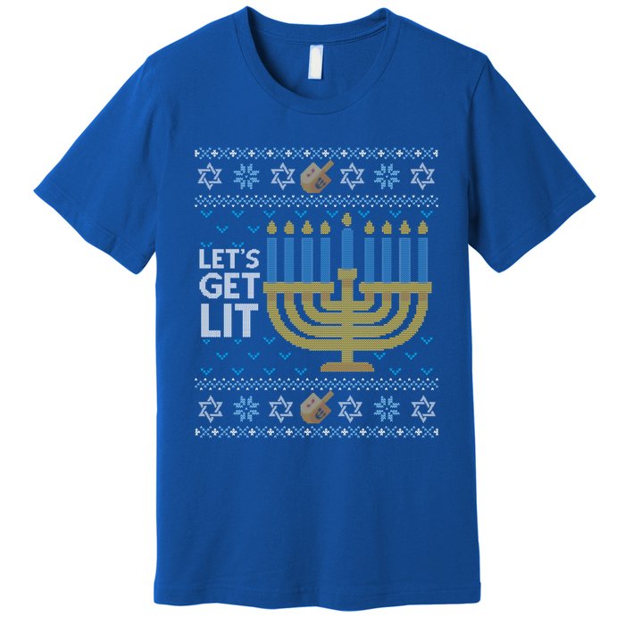 Funny Ugly Hanukkah Lets Get Lit Ing Gift Premium T-Shirt