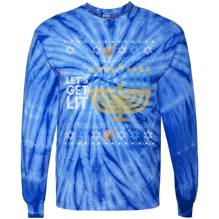 Funny Ugly Hanukkah Lets Get Lit Ing Gift Tie-Dye Long Sleeve Shirt