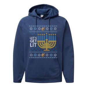 Funny Ugly Hanukkah Lets Get Lit Ing Gift Performance Fleece Hoodie