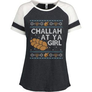 Funny Ugly Hanukkah Sweater Long Sleeve Challah At Ya Girl Enza Ladies Jersey Colorblock Tee