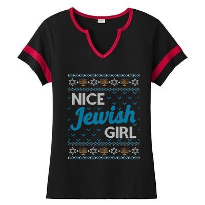 Funny Ugly Hanukkah Sweater Nice Jewish Girl Matching Ladies Halftime Notch Neck Tee