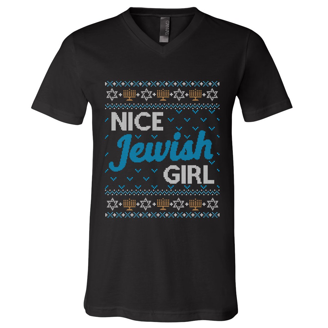 Funny Ugly Hanukkah Sweater Nice Jewish Girl Matching V-Neck T-Shirt