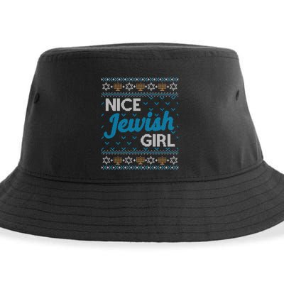 Funny Ugly Hanukkah Sweater Nice Jewish Girl Matching Sustainable Bucket Hat