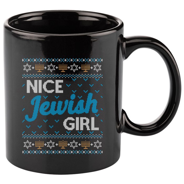 Funny Ugly Hanukkah Sweater Nice Jewish Girl Matching 11oz C Handle Ceramic Mug