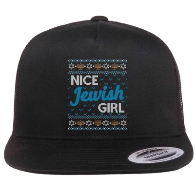 Funny Ugly Hanukkah Sweater Nice Jewish Girl Matching Flatbill Hat