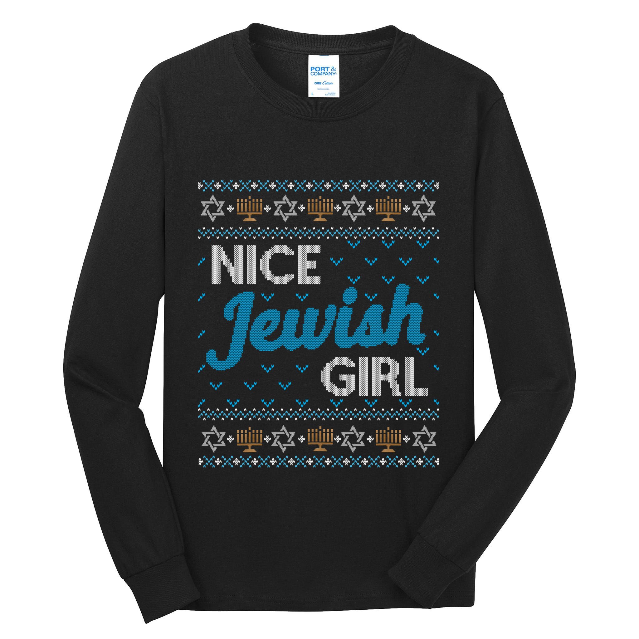 Funny Ugly Hanukkah Sweater Nice Jewish Girl Matching Tall Long Sleeve T-Shirt