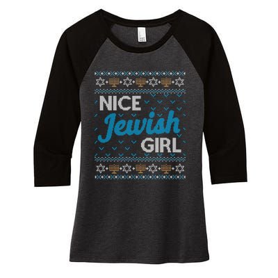 Funny Ugly Hanukkah Sweater Nice Jewish Girl Matching Women's Tri-Blend 3/4-Sleeve Raglan Shirt