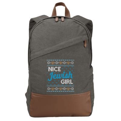 Funny Ugly Hanukkah Sweater Nice Jewish Girl Matching Cotton Canvas Backpack
