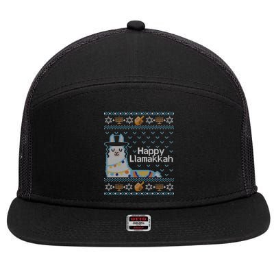 Funny Ugly Hanukkah Sweater Llama Llamakkah Gift 7 Panel Mesh Trucker Snapback Hat