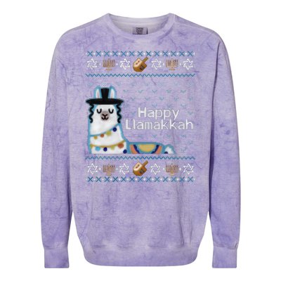 Funny Ugly Hanukkah Sweater, Llama Llamakkah Colorblast Crewneck Sweatshirt