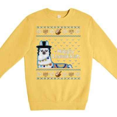 Funny Ugly Hanukkah Sweater, Llama Llamakkah Premium Crewneck Sweatshirt