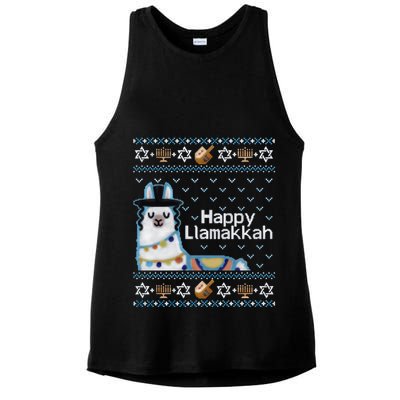 Funny Ugly Hanukkah Sweater, Llama Llamakkah Ladies PosiCharge Tri-Blend Wicking Tank