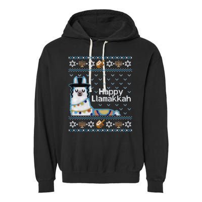 Funny Ugly Hanukkah Sweater, Llama Llamakkah Garment-Dyed Fleece Hoodie