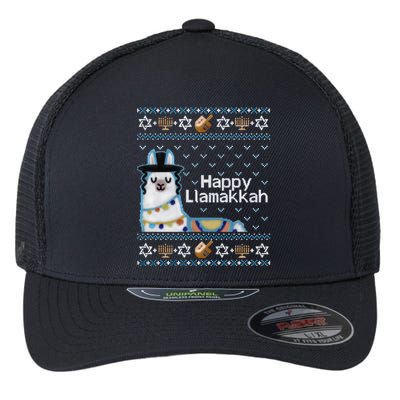 Funny Ugly Hanukkah Sweater, Llama Llamakkah Flexfit Unipanel Trucker Cap