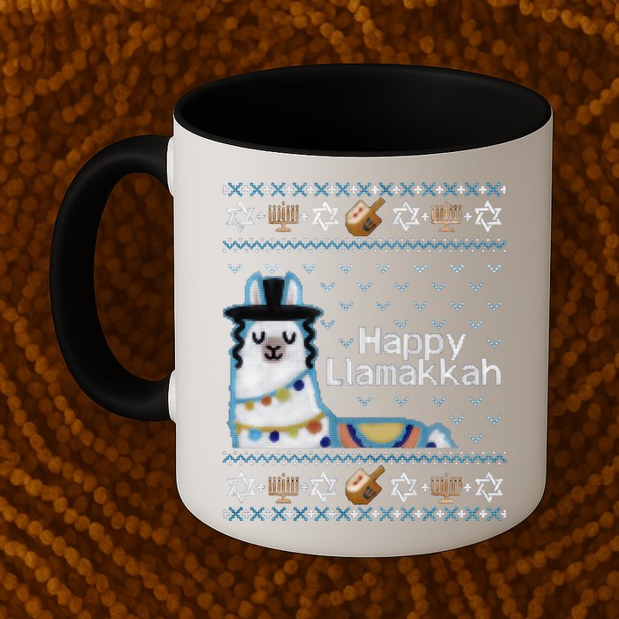 Funny Ugly Hanukkah Sweater, Llama Llamakkah Mug