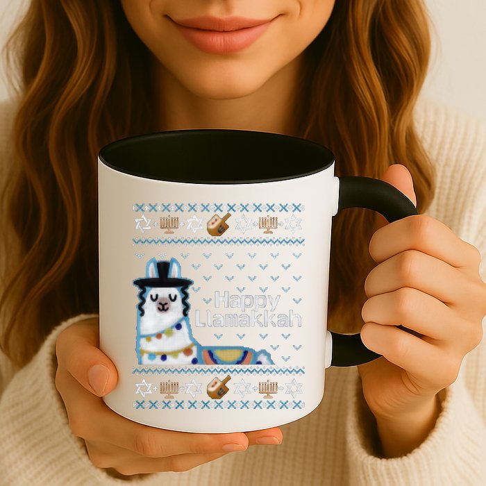 Funny Ugly Hanukkah Sweater, Llama Llamakkah Mug