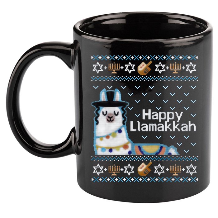 Funny Ugly Hanukkah Sweater, Llama Llamakkah 11oz C Handle Ceramic Mug