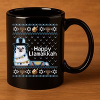 Funny Ugly Hanukkah Sweater, Llama Llamakkah 11oz C Handle Ceramic Mug