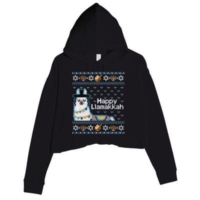 Funny Ugly Hanukkah Sweater, Llama Llamakkah Crop Fleece Hoodie