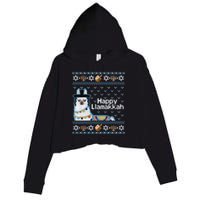 Funny Ugly Hanukkah Sweater, Llama Llamakkah Crop Fleece Hoodie
