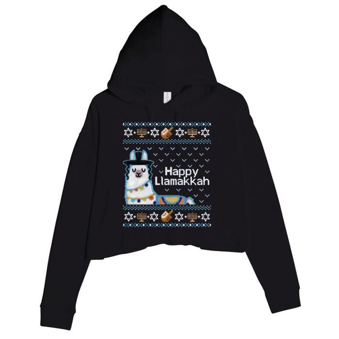 Funny Ugly Hanukkah Sweater, Llama Llamakkah Crop Fleece Hoodie