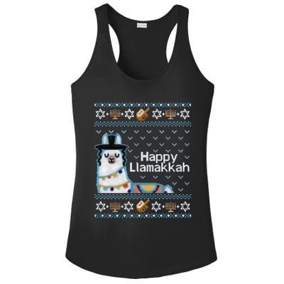 Funny Ugly Hanukkah Sweater, Llama Llamakkah Ladies PosiCharge Competitor Racerback Tank