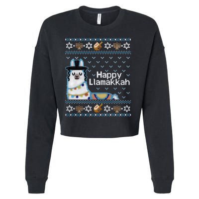 Funny Ugly Hanukkah Sweater, Llama Llamakkah Cropped Pullover Crew