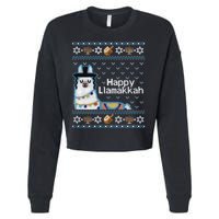 Funny Ugly Hanukkah Sweater, Llama Llamakkah Cropped Pullover Crew