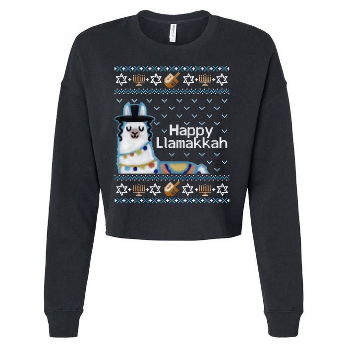 Funny Ugly Hanukkah Sweater, Llama Llamakkah Cropped Pullover Crew