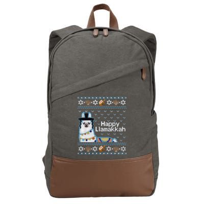 Funny Ugly Hanukkah Sweater, Llama Llamakkah Cotton Canvas Backpack