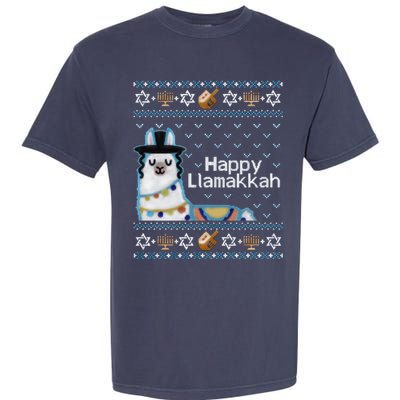Funny Ugly Hanukkah Sweater, Llama Llamakkah Garment-Dyed Heavyweight T-Shirt