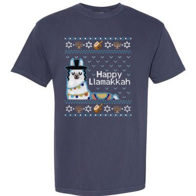 Funny Ugly Hanukkah Sweater, Llama Llamakkah Garment-Dyed Heavyweight T-Shirt