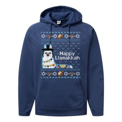 Funny Ugly Hanukkah Sweater, Llama Llamakkah Performance Fleece Hoodie