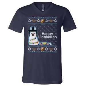 Funny Ugly Hanukkah Sweater, Llama Llamakkah V-Neck T-Shirt