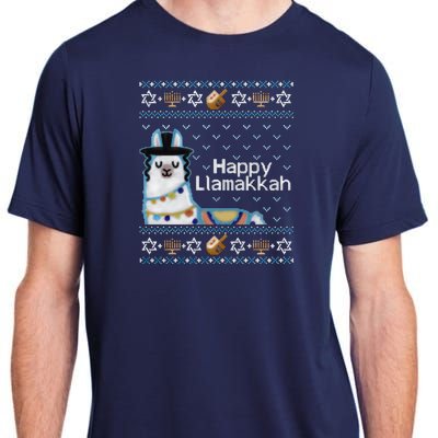 Funny Ugly Hanukkah Sweater, Llama Llamakkah Adult ChromaSoft Performance T-Shirt