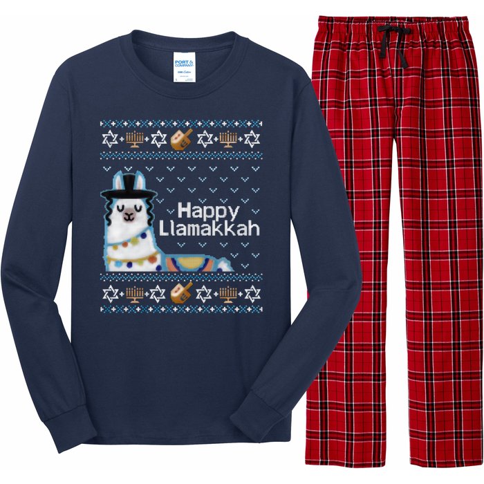 Funny Ugly Hanukkah Sweater, Llama Llamakkah Long Sleeve Pajama Set