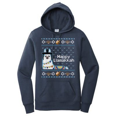 Funny Ugly Hanukkah Sweater, Llama Llamakkah Women's Pullover Hoodie