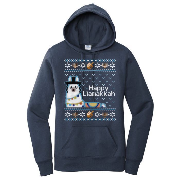 Funny Ugly Hanukkah Sweater, Llama Llamakkah Women's Pullover Hoodie
