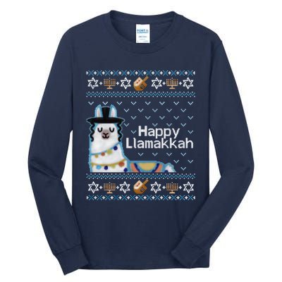 Funny Ugly Hanukkah Sweater, Llama Llamakkah Tall Long Sleeve T-Shirt