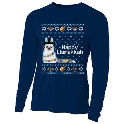 Funny Ugly Hanukkah Sweater, Llama Llamakkah Cooling Performance Long Sleeve Crew