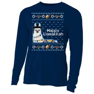 Funny Ugly Hanukkah Sweater, Llama Llamakkah Cooling Performance Long Sleeve Crew