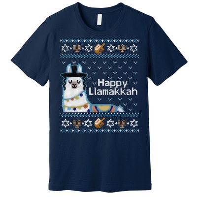 Funny Ugly Hanukkah Sweater, Llama Llamakkah Premium T-Shirt