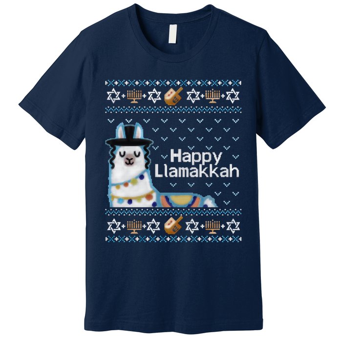 Funny Ugly Hanukkah Sweater, Llama Llamakkah Premium T-Shirt