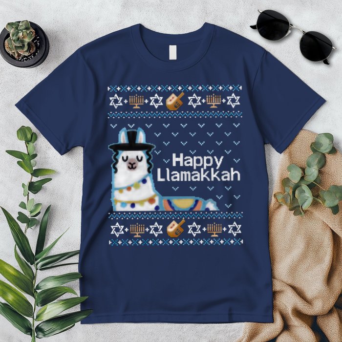 Funny Ugly Hanukkah Sweater, Llama Llamakkah Premium T-Shirt