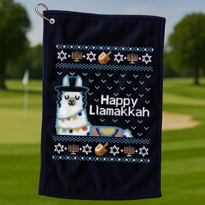 Funny Ugly Hanukkah Sweater, Llama Llamakkah Golf Towel