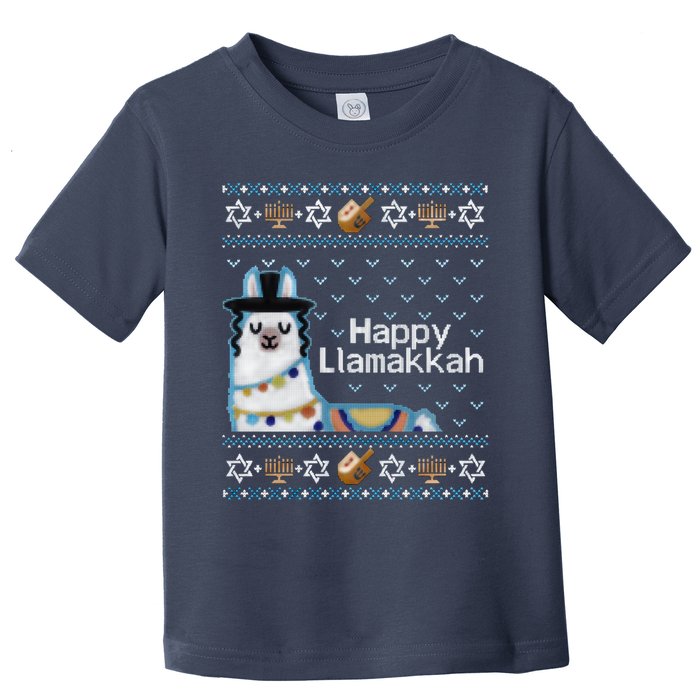Funny Ugly Hanukkah Sweater, Llama Llamakkah Toddler T-Shirt